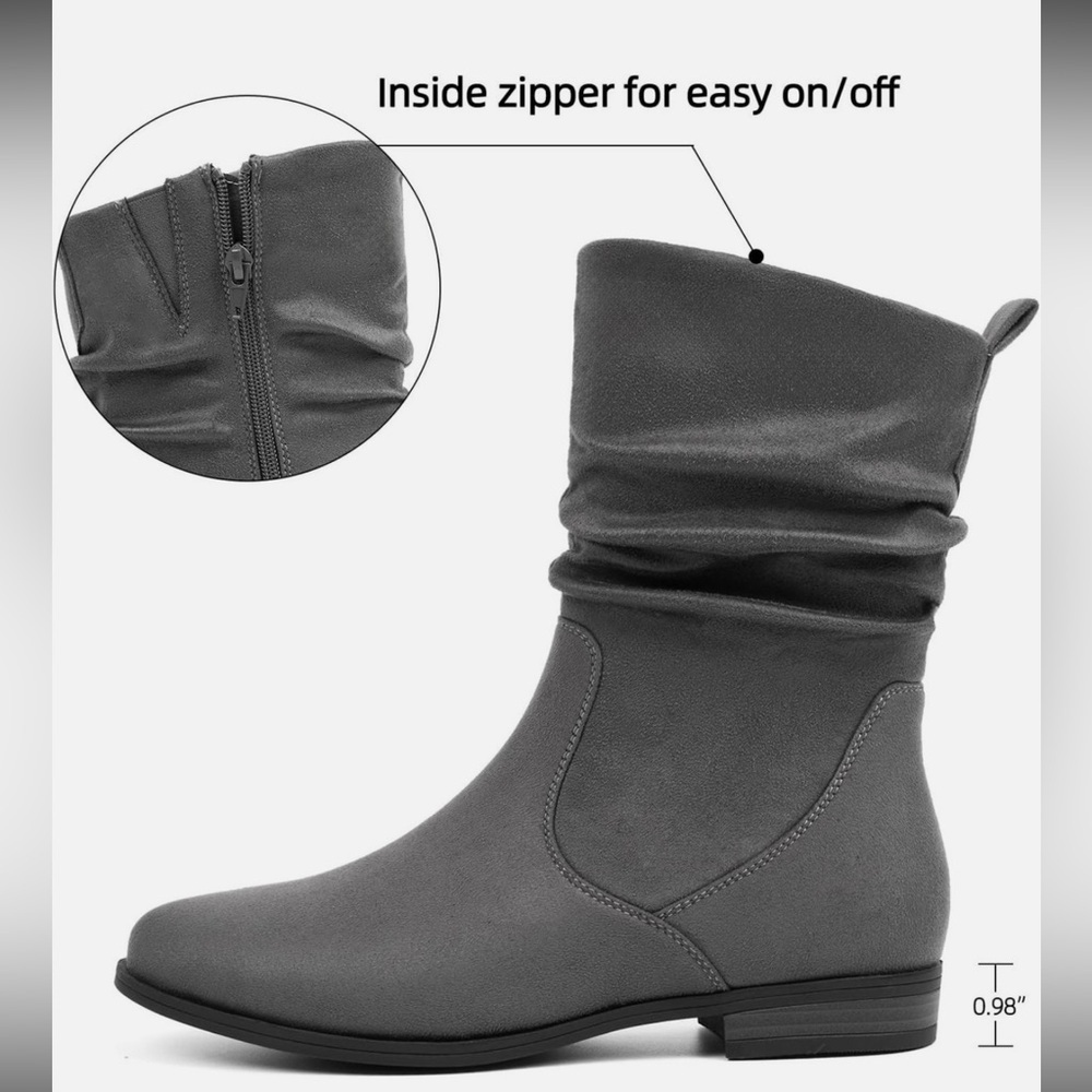 VJH comfort Wmns Slouchy Boots Bootie Sz 8.5 Round Toe Comfort Low Heel Mid Calf - Picture 5 of 16